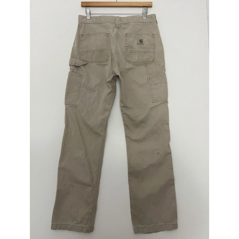 Carhartt Pants Mens 30x32 Khaki Relaxed Fit Canvas Carpenter Workwear B324 FDK